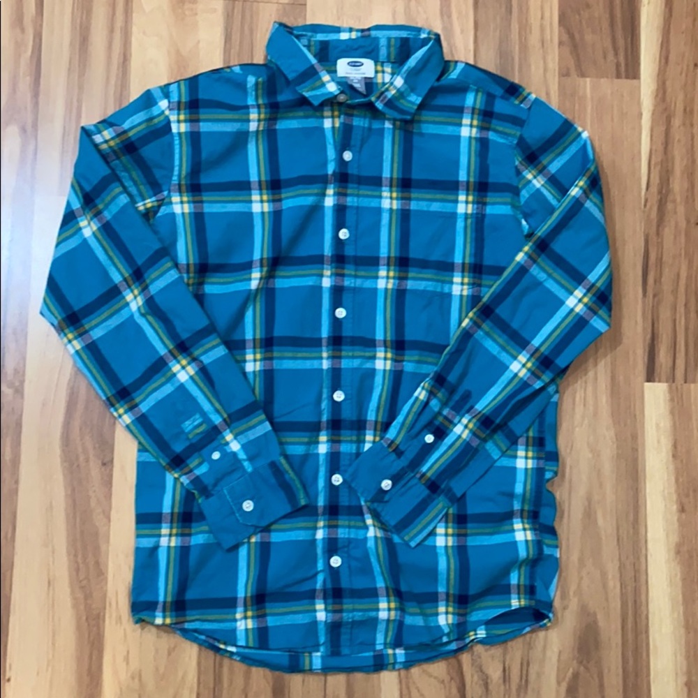 Old Navy Button Down Plaid Green Turquoise XXL